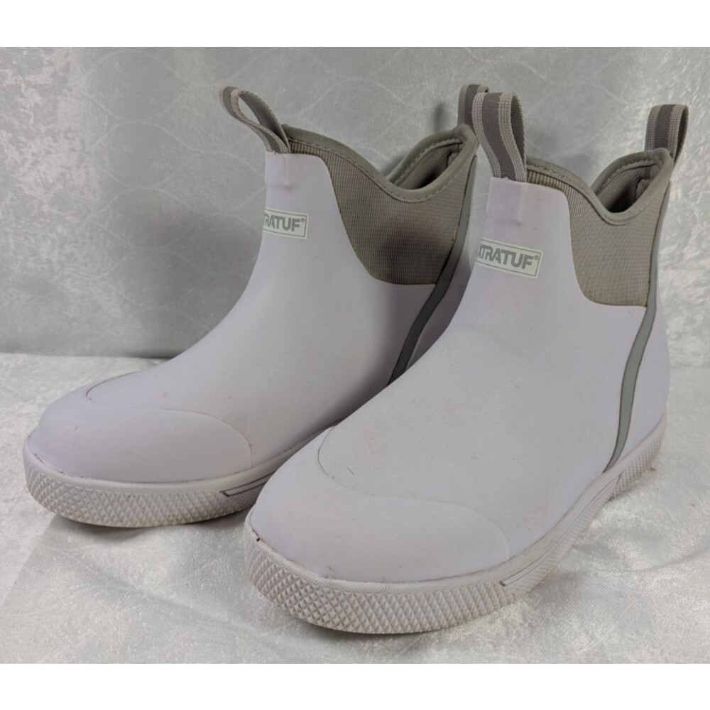 XTRATUF Men's Ankle Deck Boot Sport White Gray US 10 Fishing Boots READ
